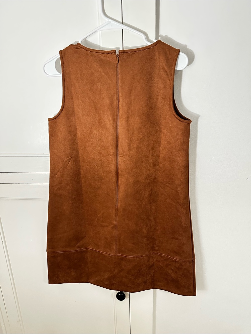 LOFT Rust-Brown Faux-Suede V-Neck Dress - Picture 3 of 4